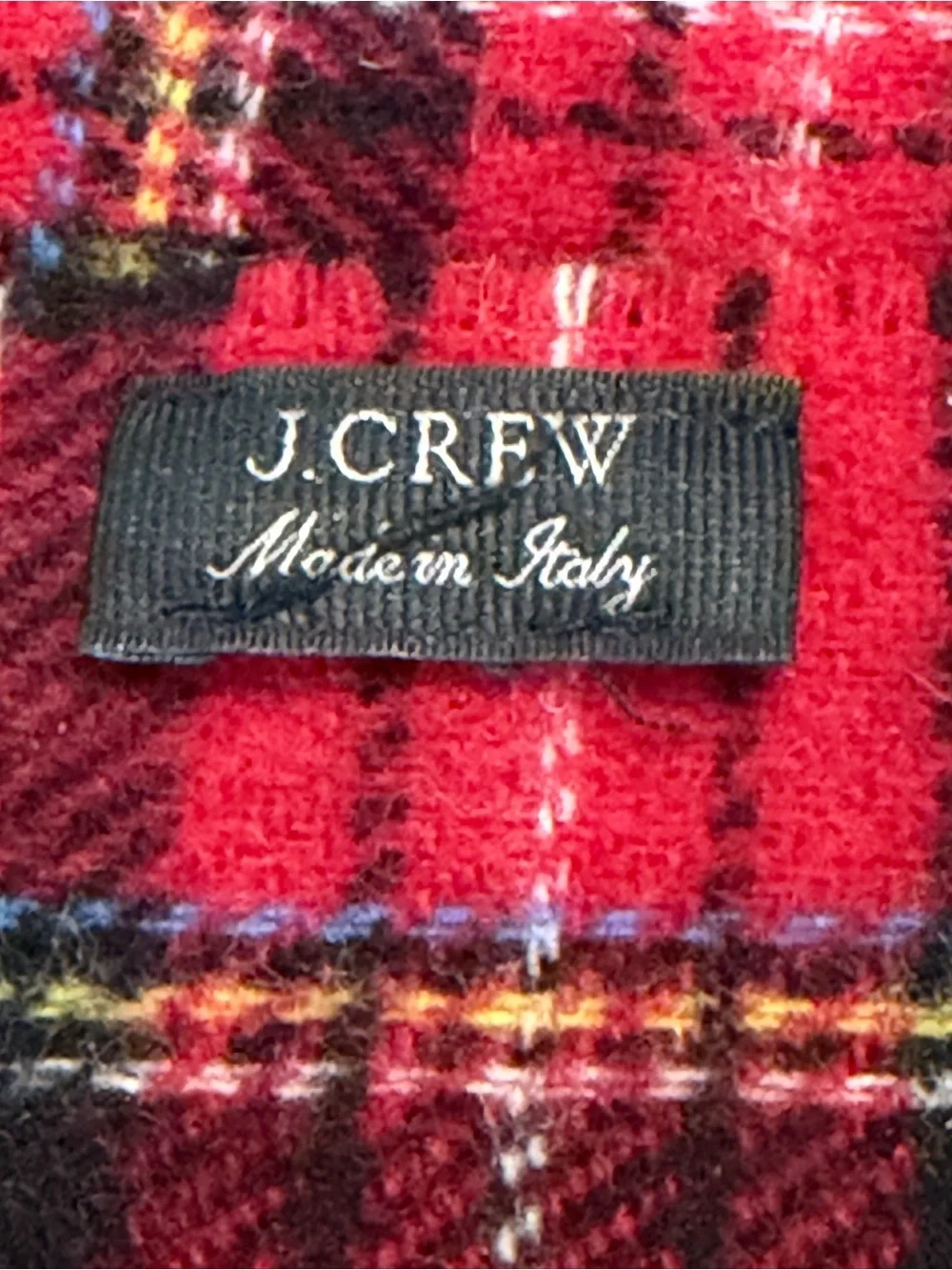 J.Crew Red Tartan Plaid Wool Scarf Made in Italy Fringe 77”x19”